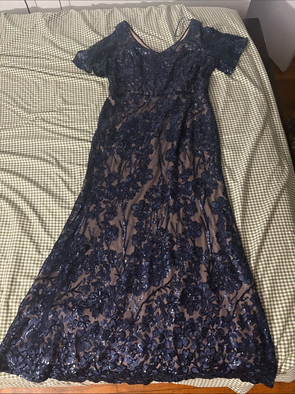 Alex Evenings Navy & Nude Floral Lace Maxi Dress